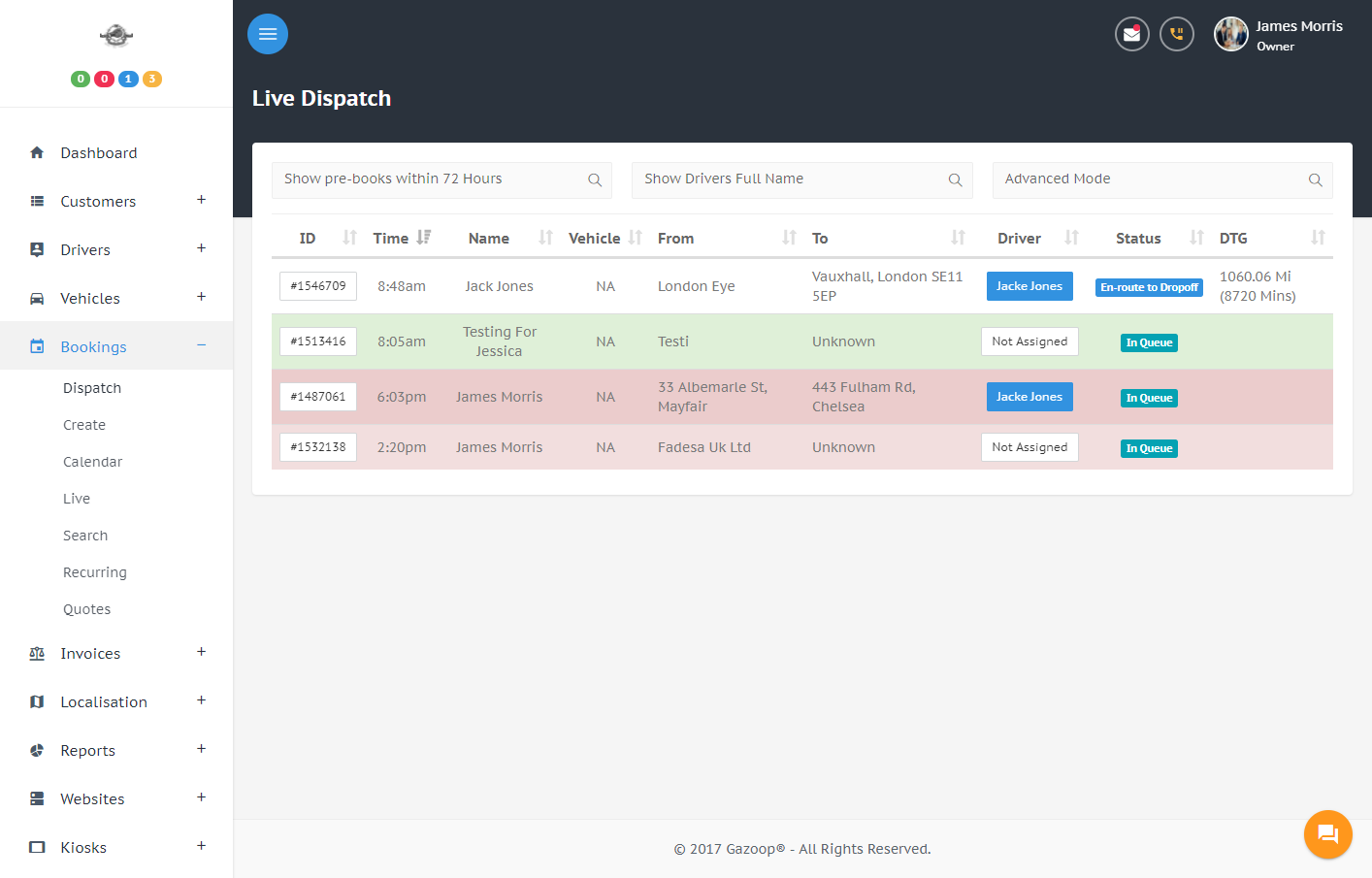 Taxi, Cab, Fleet Management Dispatch System Dispatcher Screen